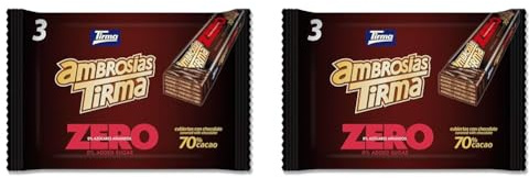 Tirma Waffeln dunkler Schokolade 70% Kakao | Ohne Zuckerzusätze| Geeignet für Keto-Diät | Kohlenhydratarme | für Diabetiker| Multipack Schoko-Waffelriegel | 3 Stück| 64.5 g (Packung mit 2)