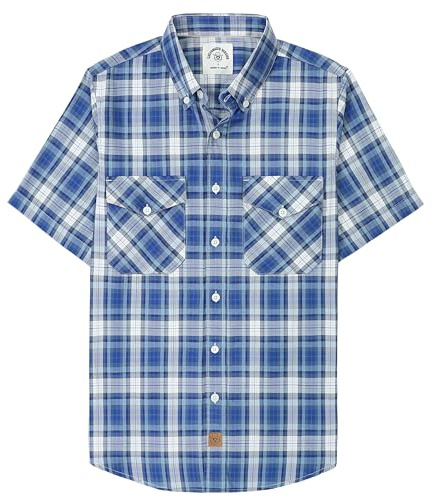 Dubinik® Camicia bambù Camicia Uomo Maniche Corte Regular Fit Casual Quadri Taschino Traspirante Camicia Maniche Corte Uomo Blu e Bianco M