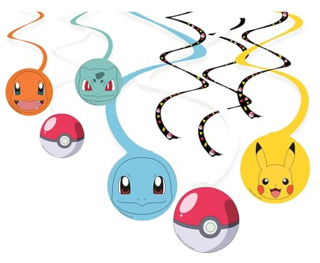Amscan 9917110 – Pokémon Kindergeburtstagsparty hängende Wirbel-Dekorationen – 6 Stück