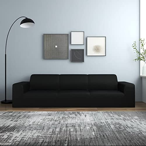 Gecheer Stretch Sofahusse 4-Sitzer Wiederverwendbar Sofabezug Sofa Abdeckung Überwürfe Universal Stretchhusse Sofaschoner Schwarz Polyester-Jersey,Gewicht: 160 g/m² Maschinenwaschbar