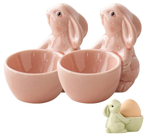 1/2/3 hueveras de porcelana para huevos duros o duros, juego de hueveras para niños para Pascua y decoración de primavera, cena, comedor, decoración de mesa (2 rosas)