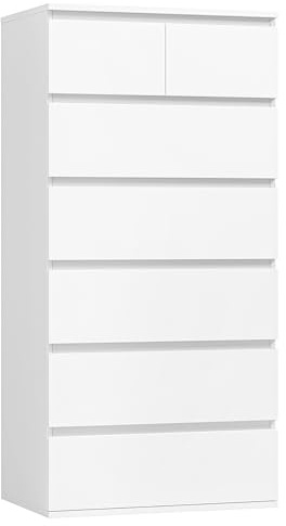 FOREHILL White Chest of Drawers Bedroom Tall Storage Cabinet with 7 Drawers Dresser Drawers Bedroom Storage Cupboard for Living Room Hallway Wooden 60x40x119cm