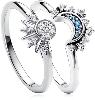 Paar Ringe Sonne Mond Ringe Set, Verstellbare Silber Freundschaftsringe Ringe Frauen Dupes Sonne Ringe und Mond Silber Ringe