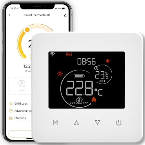 MOES Termostato WiFi Controlador de Temperatura Ambiente programable para Caldera de Gas Temperatura Humedad Tuya/Smart Life App Control inalámbrico Alexa/Google Home