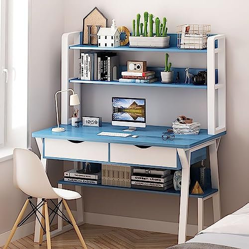 Schreibtisch,Moderner Computertisch mit Aufsatz und Bücherregal – stilvolle Arbeitsstation für das Home-Office – Arbeitszimmer/Schreibtisch mit oberen Regalen