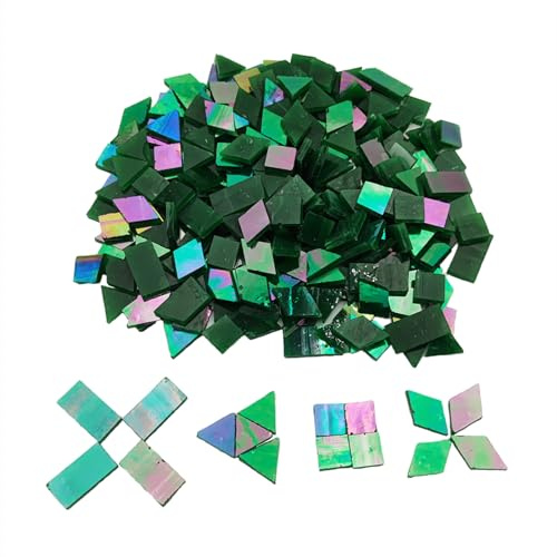 200 g schillernde Glasmosaikfliesen, 270 Stück, 4 Formen, gemischte Buntglasstücke, Zubehör für Mosaike, quadratisch/dreieckig/rechteckig/Raute (grün)