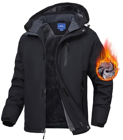 Zoofly Snowboardjacke für Herren Skijacke Winterjacke Warm Gefüttert Outdoor jacken Waterproof Trekkingjacke für Männer Winddicht Schwarz XXL
