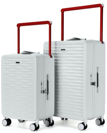 NPLE Valigia Trolley Bagaglio a mano Ultraleggero 100% policarbonato rigido Mobilità a 360° - 4 Ruote Silenziose Zip professionale (BIANCO, SET 2 VALIGIE)