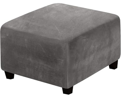 CLGTY Ottomane Bezug Quadratisch, Stretch Samt Ottomane Schonbezug Hockerbezug rutschfest Quadratisch Hockerabdeckung Waschbar Hocker Protector Für Wohnzimmer-dunkelgrau-50×50cm