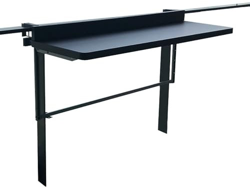 Balkontisch Klappbar, Tisch Balkongeländer, Höhenverstellbarer Balkontisch Zum Einhängen, Klappbar Hängetisch, Gartentisch Klapptisch, Klappbarer Balkonhängetisch Für Terrasse, Beistelltisch(Black,120