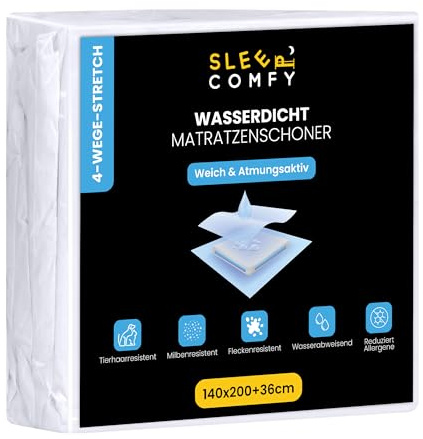 SLEEPCOMFY Luxus Wasserdichter Matratzenschoner 140 x 200cm Weiß 35 Baumwolle 65 Polyester Atmungsaktiver, wasserdichte Matratzenauflage, Nässeschutz, Matratzenschutz, Waterproof Mattress Protector