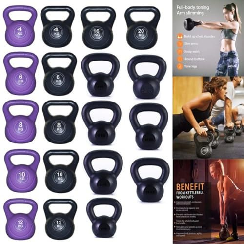 Kettlebell Weight Set - Vinyl & Cast Iron Kettlebells - 4kg to 20kg - Gym Fitness Workout Equipment for Strength Training (Cast Iron, 4 KG)