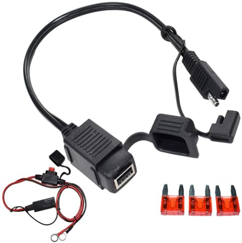 Acmerota Motorrad-USB-Ladegerät SAE-zu-USB-Kabeladapter SAE 2,1-Ampere-Anschluss wasserdicht, Inline-Sicherung, Motorrad 12 V für Motorrad-Mobiltelefon-GPS usw. Adapter-Kit mit Kabelbindersicherung