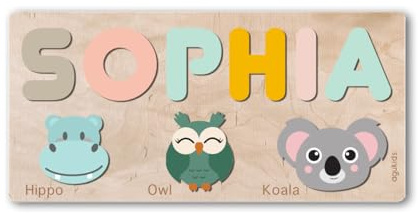 Generisch Weihnachtliches Holzpuzzle mit Tieren und Namen | Spaßiges Lernspielzeug für Kinder | Kreatives Spielzeug für Kleinkinder ab 1 Jahr