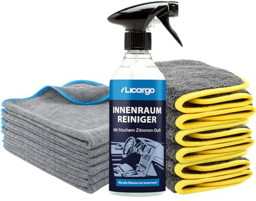 LICARGO Waschbox & Innenraum Set - 3X saugstarke Mikrofasertücher Auto 600 GSM - Premium Innenraumreiniger (500ml) für eine porentiefe Reinigung - 6X Lackschonende Mikrofasertücher 380 GSM