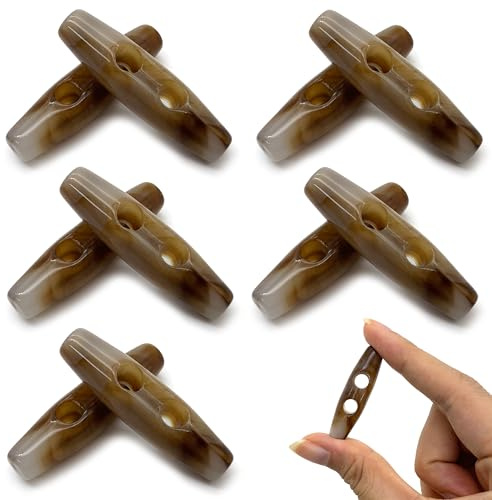 DHER 10 Stück Knebelknöpfe Toggle oval Knebel Horn Toggle Nähen Knöpfe | Acryl Toggle Knöpfe, Oval Doppelloch Pullover Mantel Knöpfe, Harz Nähknöpfe für DIY Kleidung Nähzubehör (Braun, 39MM)