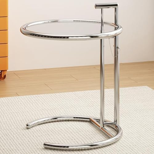 WEIDPHL Runder Beistelltisch Aus Glas, Beistelltisch Aus Edelstahl, Snack-Beistelltisch, Nachttisch, C-Förmiger Beistelltisch Für Couch, Wohnzimmer, Schlafzimmer,Clear