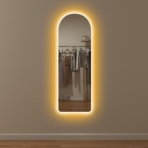 HOMCOM Arched Full Length Mirror with LED Lights Backlit 120 x 40cm Clear | Frameless Wall Mounted Mirror, Dimming, 3 Colour Lighting, for Living Room, Bedroom