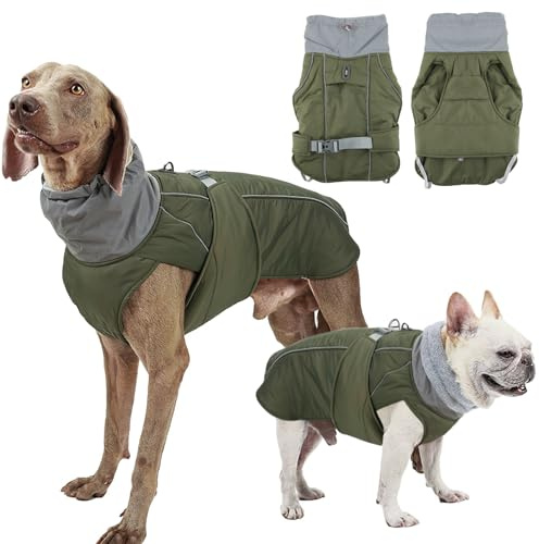 FePen Hundejacke Wintermantel, Großer Hundemantel, warme Hundejacke für den Winter, Wasserabweisend, Winddicht, Reflektierende Weste, Hundejacken für den Winter (Green, XL)
