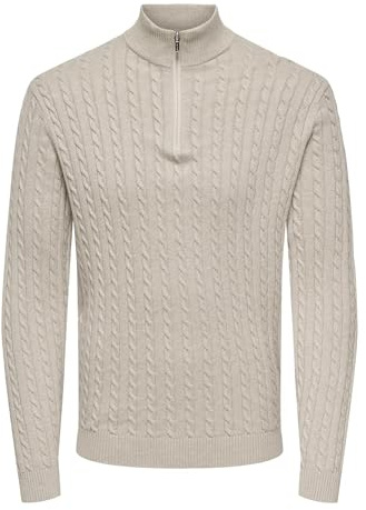 ONLY & SONS Onsloui Reg 12 kabel halv dragkedja stickad, Havregryn, M