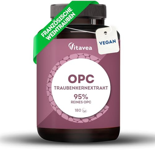 OPC Traubenkernextrakt - Hochdosiert mit 95% reines OPC - Aus französischen Weintrauben - Laborgeprüft (HPLC-Methode), Vegan - 180 Tabletten - Vitavea