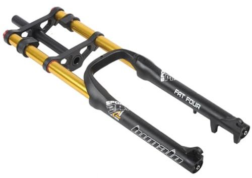 26 Zoll Mountainbike Federgabel 4.0 Reifen Fat Bike Vordergabel Federweg 180MM 1-1/8 Gerade Luftgabel For E-Bike/Schnee/Strand/XC/AM Doppelschultergabel 9*135MM QR Dämpfungseinstellung(Gold)