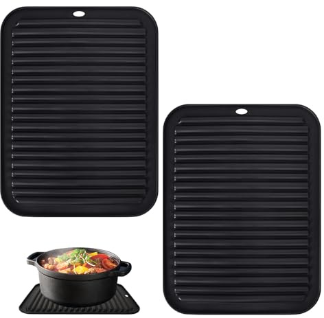 Tapis de Dessous de Plat en Silicone,2PCS Anti-dérapant Anti-Chaleursupport de Pot, Grands sous-Plats Carrés,Tapis de Pot de Dessous de Plat, pour Cuisine et Salle à Manger,Protection de la Table