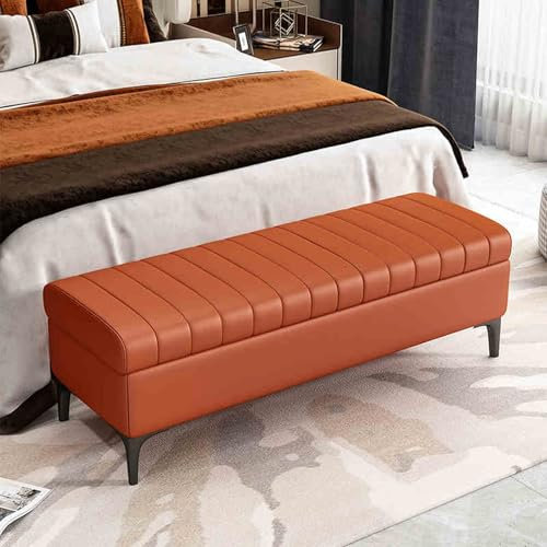 Moderne Ottoman-Bank aus Leder mit gepolstertem Sitzkissen für Wohnzimmer, Eingangsbereich, Bettbank
