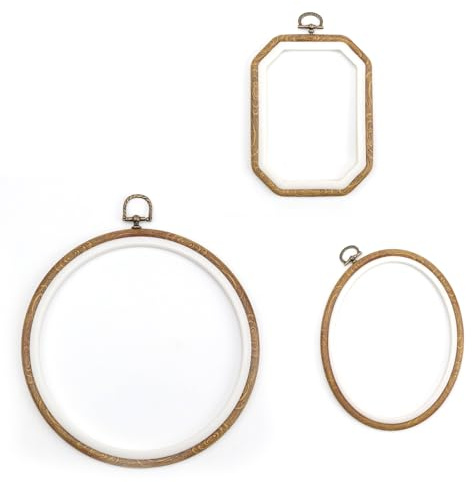 SHENGYIG 3 Pezzi Telaio da Ricamo, Finta Venatura del Legno in Plastica Cerchio per Ricamo, Tre Forme Anelli a Punto Croce, Telai per Ricamo, per Ricamo, Punto Croce, Decorazione Fai da Te