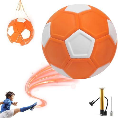 GYHWOFUL Curve Ball fotboll för barn – 20 cm mjuk svärvefotboll med pump, nät och nålar, inomhus utomhus fotbollsleksak för pojkar, flickor och tonåringar (orange vit)