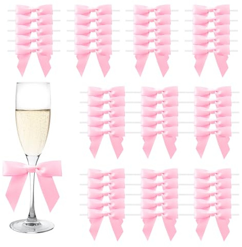 MORSUNBELA Rosa Geschenkschleifen Hochzeit Deko Kleine Schleifen Geschenk Mini Schleife für Geburtstag Kommunion Weihnachten,50 Stück