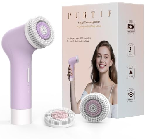 PURTIF Electric Facial Cleansing Brush,Rechargeable Silicone Face Scrubber exfoliator,Face Wash Machine,3 Speeds,Waterproof, Exfoliating & Massage,for Women & Men Skincare