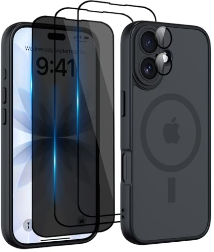 Nupcknn für iPhone 17 Hülle,3 Panzerglas[HD+HD+Anti-Spy] Magnetisch mit Magsafe Handyhülle für iPhone 17 Case Durchscheinende Matt Rückseite Dünn Stoßfest Schutzhülle Schwarz