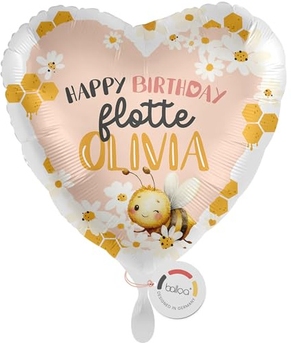 balloa Personalisierter Ballon XXL mit Namen, personalisiertes Geschenk zum Geburtstag, Herzballon mit Wunschtext, Helium Luftballon Folienballon, Deko Geschenkidee für Frauen, Partydeko, 53cm