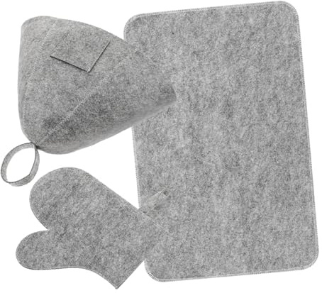 AUTSUPPL Sauna Accessories Set Felt Hat Glove and Pad for Men and Women Soft Skin-friendly Protective Cap for Bath and Steam Use Grey