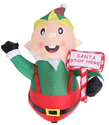 Yechiry Decoración Inflable Navideña de Papá Navidad 3,9 Pies, Adorable Duende de Papá Navidad Sosteniendo un Cartel Inflable Duende Navideño Resistente Al Agua para Fiestas (EU Enchufe 220V)