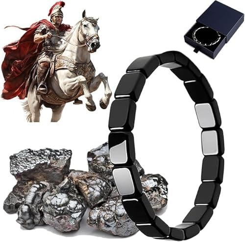 Hermios Hematit armband för män: Natursten, romersk och viking inspirerad design, justerbar storlek (S-XL passar 16,5-20,3 cm handled), En storlek, Hematit, Ingen ädelsten