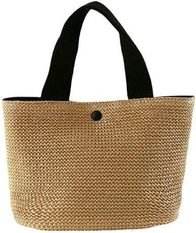 SHAIBR Borsa A Tracolla in Paglia da Spiaggia Secchiello Rattan Intrecciato Estivo Donna Borse Fatte Mano per Le Donne-Nero