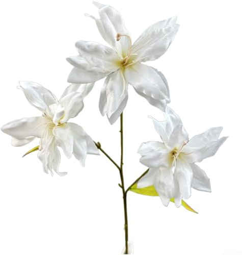 3 huvuden konstgjorda liljeblommor med sammets-finish kronblad och flexibla stjälkar för bröllopshallsdekoration, fotograferingsbakgrunder och kontor (vit)