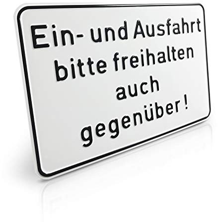 Betriebsausstattung24 Hinweisschild Ein- und Ausfahrt bitte freihalten auch gegenüber - Aluminium, geprägt - 25,0 x 15,0 cm