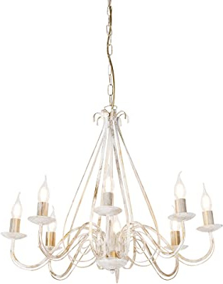 Qazqa - Landhaus I Vintage Klassischer Kronleuchter I Chandelier Creme 8-flammig - Giuseppe - Stahl Rund - LED geeignet E14