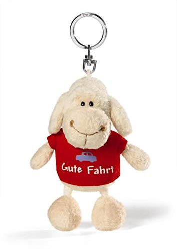 Nici 34038 - Schlüsselanhänger Schaf T-Shirt Gute Fahrt, 10 cm, rot/weiß