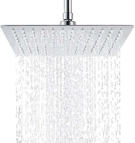 Hiendure - Soffione per doccia in acciaio inox, Acciaio inossidabile, Square, 8 inch square