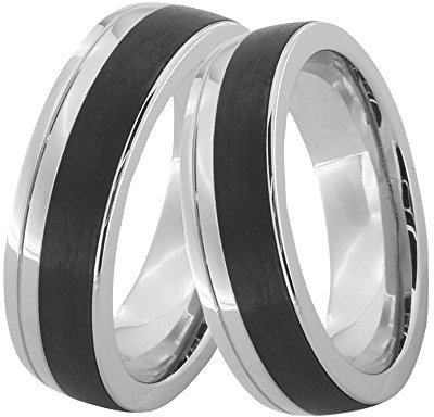 DOOSTI Freundschaftsringe/Partnerringe Chirurgischer Edelstahl 316L mit schwarzer Carbon Einlage - inkl. Gratis Gravur
