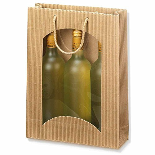 Flaschentasche Welle Natur mit Fenster für drei Flaschen 250 x 85 x 360 mm 20 Stk.