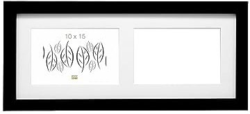 Deknudt Frames Cadre photo avec passe-partout pour 2 photos 10x15cm - Noir - Bois MDF - Multivue - Collage - pour accrocher ou poser - 18x39,5cm - S66KC2 10x15