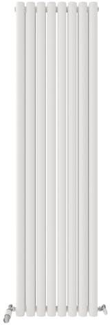 iBathUK Strata Wall-Mounted Vertical Double Oval Panel Radiator, 8 Column Steel High Thermal Output Hydronic Central Heating, Designer Modern Radiator in Matt White, 1800 × 472mm