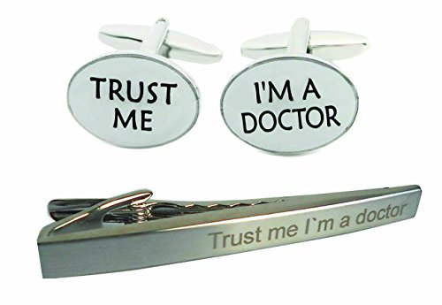 Medizin Set Krawattennadel Manschettenknöpfe Trust me - I'm a doctor + Geschenkboxen
