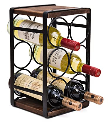 SODUKU Rustic Wood Countertop Wine Rack 6 Bottles No Need Assembly Brown