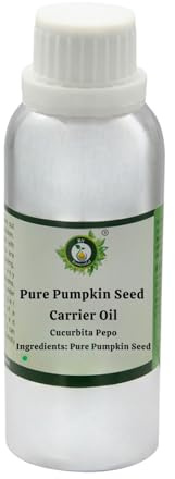 R V Essential Olio di semi di zucca puro Carrier- 300ml (10oz) Cucurbita Pepo (100% Pressato a Freddo Puro e naturale) Pure Pumpkin Seed Carrier Oil
